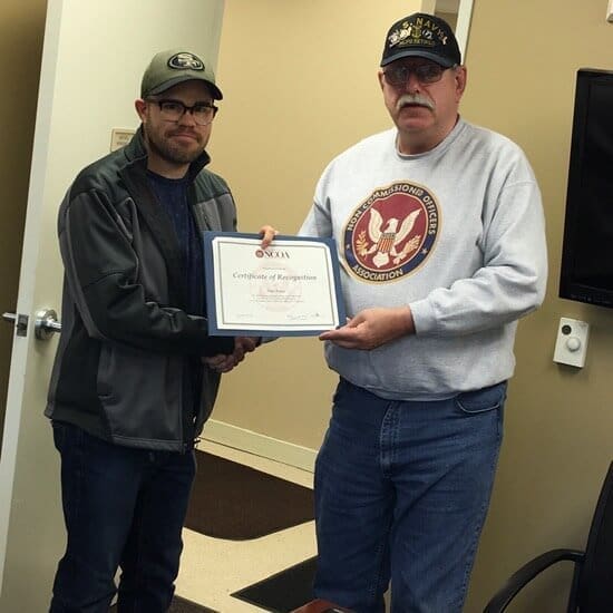 Chairman Haines presenting Certificate of Recognition to Trustee Dan Reno for his work on getting the Chapter Newsletter out to our membership