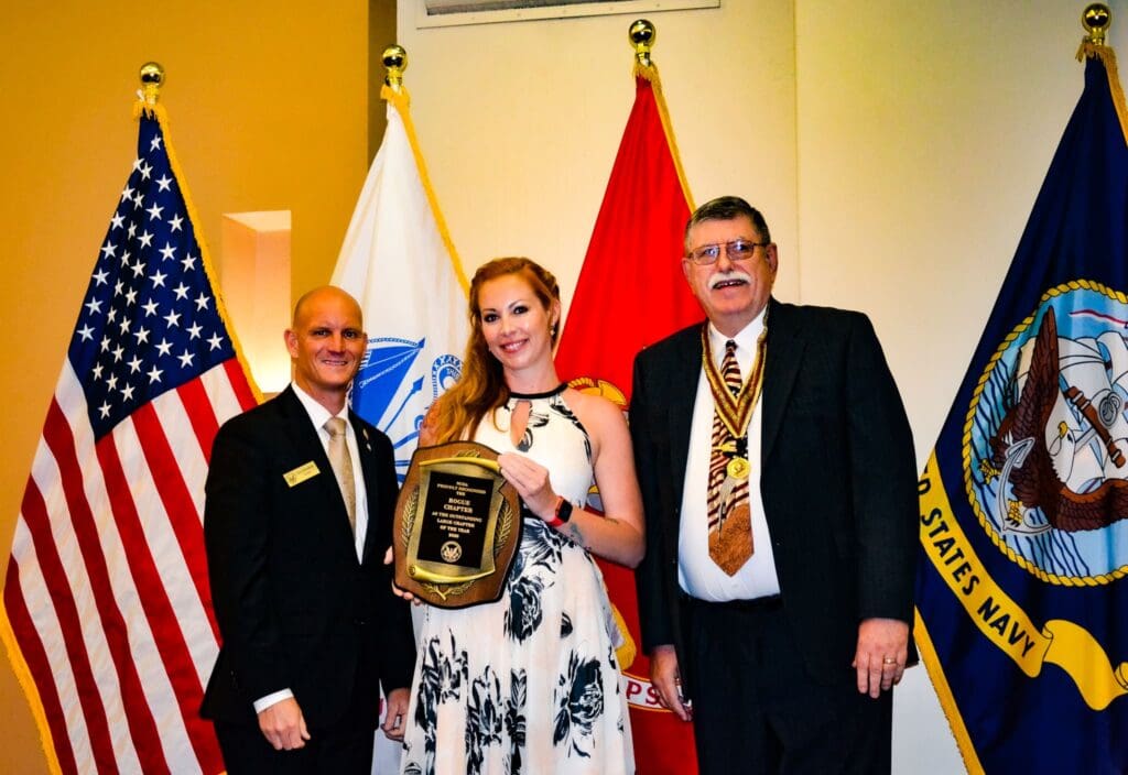 Large Chapter of the Year Award:   L-R NCOA President Paul Kingsbury, Trustee Rachael Watters, Chairman of the Board Terry Haines